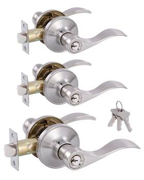 B0bdfdb3k3 Gitrang 3 Pack Keyed Entry Door Levers Satin Nickel Locks Handles Left/right