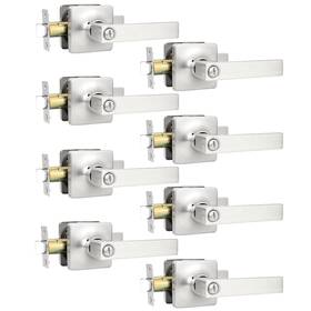 Dl3663-hjh-xsnbk-8pack Gobekor 8 Pack Privacy Door Handles - Brushed Nickel Interior With Lock