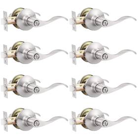 Dl3682-hjh-xsnbk-8pack Gobekor 8 Pack Brushed Nickel Privacy Door Levers Bedroom Bathroom Handl