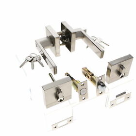 Gobekor Square Front Door Entry Lever Lockset Set Of 2 Satin Nickel Open Box
