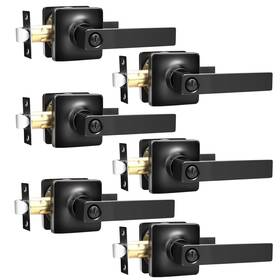 Us10-dl3663xbkbk-6pack Gobekor Matte Black Privacy Door Handles - 6 Pack Square Levers For Bedroom And Bathroom