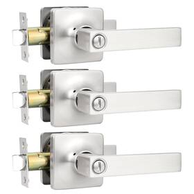 Us10-dl3663xsnbk-3pack Gobekor 3 Pack Nickel Door Handles With Lock Privacy Levers For Bedroom Bathroom