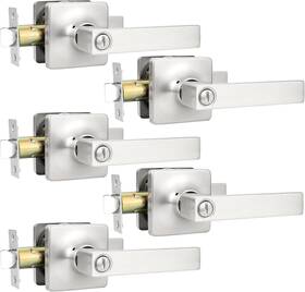 Us10-dl3663xsnbk-5pack Gobekor 5 Pack Brushed Nickel Bedroom Door Handles With Lock Privacy Lever Square Roset