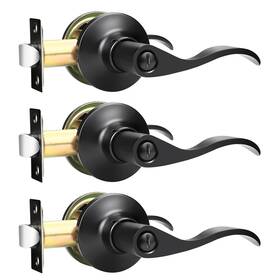 Us10-dl3682xbkbk-3pack Gobekor 3 Pack Matte Black Privacy Door Handles For Bedroom And Bath Lever Do