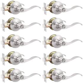 Us10-dl3682xsnbk-10pack Gobekor 10-pack Privacy Door Levers Satin Nickel Bedroom Handles With Lock Ke