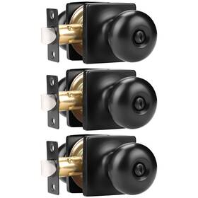Us10-s08xxbkbk-3pack Gobekor 3 Pack Privacy Door Knobs Interior Matte Black Keyless Square Modern Kno