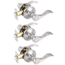 Gobrico 3 Pack Satin Nickel Interior Passage Door Levers Keyless Hall Closet