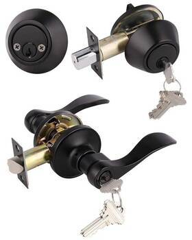 Gobrico 313095744798 5 Pack Exterior Door Lever Lockset With Single Cylinder Deadbolt Black