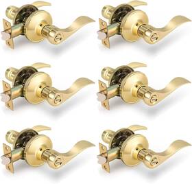 Gobrico 445018511514 Drop-style Bedroom Bathroom Door Locksets Levers Polished Brass 6 Pack