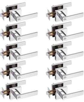 Gobrico 705353759819 Privacy Door Handles With Square Rosette 10 Pack Bed/bath Locks In Polished Chro