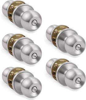 Gobrico 744110078084 5 Pack Round Ball Bathroom Bedroom Door Knobs With Lock Privacy