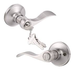 B01abqzl5g Gobrico Satin Nickel 1 Pack Keyed Entry Door Lever Reversible Drop Style Exterio