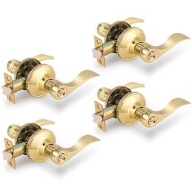 B08gs54djd Gobrico Polished Brass Keyless Door Handles Bedroom Bathroom Levers Drop Wave St