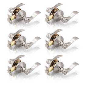 Gobrico B0bgp839wq 6 Pack Privacy Satin Nickel Door Lever Handles Interior Wave Knobs