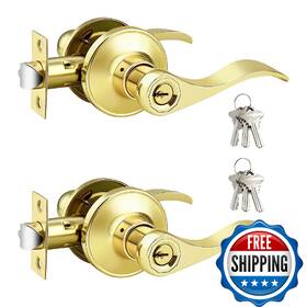 B0fy322b97 Gobrico 2 Pack Polished Brass Keyed Entrance Door Lever Handle Entry Lockset Har