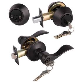 Gb12061-102orb-5pack Gobrico Entry Door Handle And Double Cylinder Deadbolt Combo Locksets In Oil Rubbed