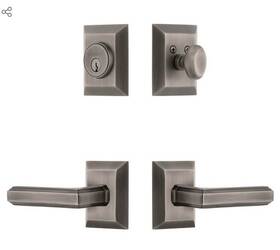 Grandeur 662972644400 Fifth Avenue Square Rosette Entry Set With Carre Lever Antique Pewter