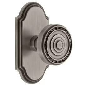 811274 Grandeur Arc Collection Plate Passage With Soleil Knob In Antique Pewter