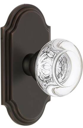 812218 Grandeur Arc Plate Passage With Bordeaux Crystal Knob - Timeless Bronze 2.75