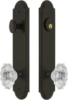 839365 Grandeur Hardware Arc Tall Plate Entry Set With Biarritz Knob And 2.375 Inch Backset