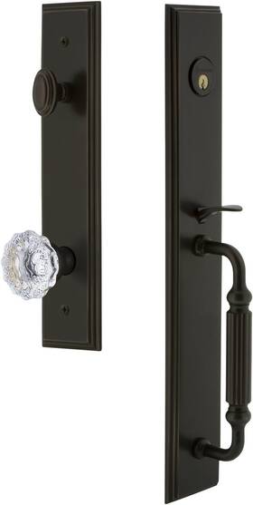 845131 Grandeur Carr One-piece Handleset With F Grip And Fontainebleau Knob
