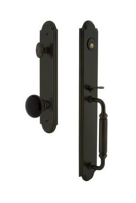 854267 Grandeur Hardware Arc Plate With C Grip And Coventry Knob Timeless Bronze