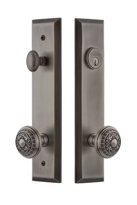 840971 Grandeur Hardware 662972409719 Fifth Avenue Tall Plate Complete Entry Set With Windsor Knob Backset