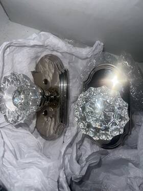 821854 Grandeur Hardware Privacy Arc Plate With Crystal Knob Polished Nickel 2.375