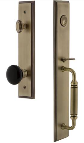 854351 Grandeur Hardware Carreft Plate With C Grip And Coventry Knob Vintage Brass