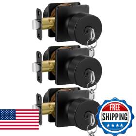 B0fpljdz6f Haidms Black Door Knob With Lock Keyed Exterior 3 Pack