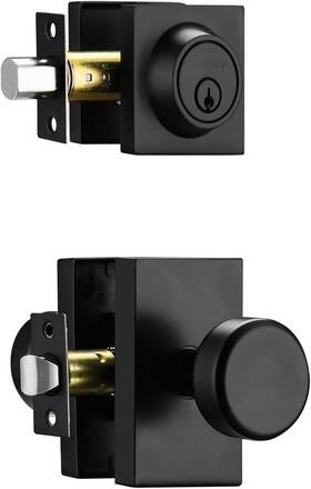 Cl100mb Hardware 313024433496 Black Door Knobs Interior Exterior Knob With Deadbolt Lock Set Heavy Duty