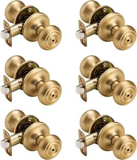 Hardware 313040536577 6 Pack Gold Door Knobs Interior With Turn Lock Knob For Bath And B