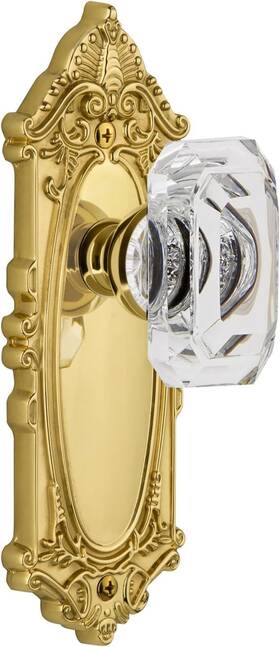 828102 Hardware Grande Victorian Plate Dummy With Baguette Crystal Knob In Polished Brass