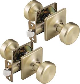 Sb-ps-2p Hardware 2 Pack Brushed Gold Door Knobs With Square Rosette Pismo Passage Knob For H