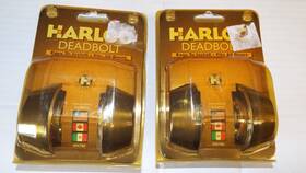 C4882504 Harloc 2 Antique Brass Deadbolts Not Keyed Alike. Each Double