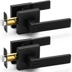 Amazon-youailian-0040us Hasmikit 2-pack Heavy Duty Matt Black Privacy Door Lever Locks Reversible Square Knobs