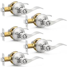 Youailian-0046us Hasmikit 5 Pack Brushed Nickel Door Handles Privacy Levers Heavy Duty Bed And Ba