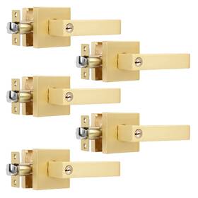 Heittis 767311443789 5 Pack Heavy Stain Brass Gold Door Handles Locked Inside With Button