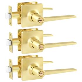 Hei85-etka3 Heittis 3 Pack Modern Gold Door Handles Entry Levers With Keys For Home Bedroom