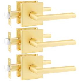 Heips-3 Heittis 3 Pack Satin Brass Passage Door Levers Square Hall Closet Handles Hea