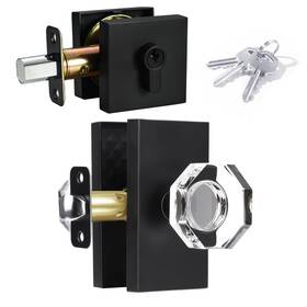 Hiemey 614162398006 Octagon Glass Crystal Door Knobs And Single Cylinder Deadbolt Set Matte Black