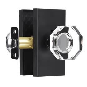 Hiemey 635411928881 Matte Black Clear Glass Crystal Door Knobs Interior With Lock Octagon Modern