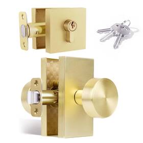 Hiemey 658359051558 Gold Door Knob With Deadbolt Satin Brass And Single Cylinder Deadb