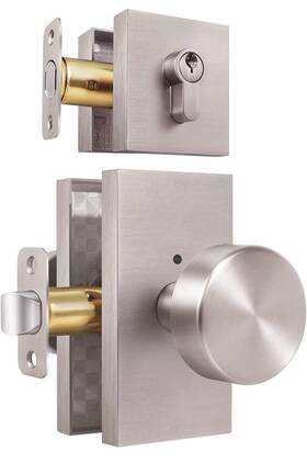 Hiemey 658359054955 Brushed Nickel Door Knob Deadbolt Set Front/interior Lock Modern