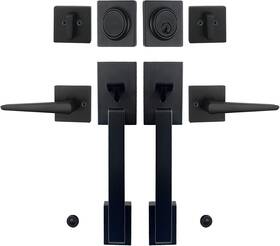 Hisafe 131637318788 Matte Black Double French Door Handle Set Halifax Exterior Lockset With