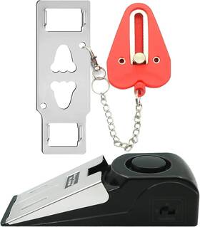 Hnhmt 750266414331 Portable Door Lock And Stop Alarm Set Dual Protection Home Security Red