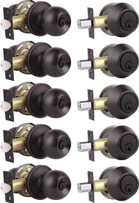 Home Improvement Direct 715668037168 5 Pack Exterior Deadbolt And Door Knob Set Oil Rubbed Bronze Entry Lock