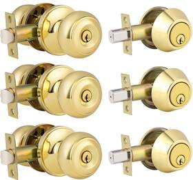 Home Improvement Direct 715668505735 3 Pack Keyed Alike Entry Door Knob And Single Cylinder Deadbolt Lock Combo Se