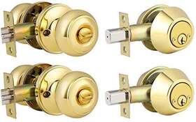 Home Improvement Direct 715668790995 2 Pack Classic Polished Brass Entrance Round Knob Handle Entry Door With