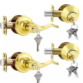 Zw-combo-12061pbet-102pb-dl-1 Home Improvment Direct 2 Pack Keyed Alike Entry Door Lock Set Double Cylinder Gold Brand New Nib Mint